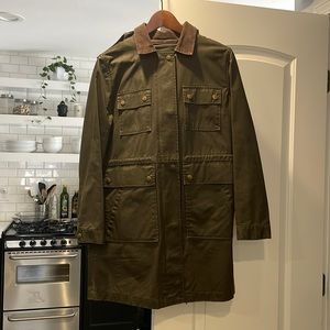 J Crew Army Green Jacket with Detachable Hood